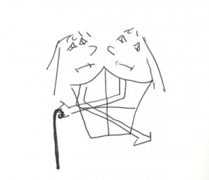 Tweeling met wandelstok